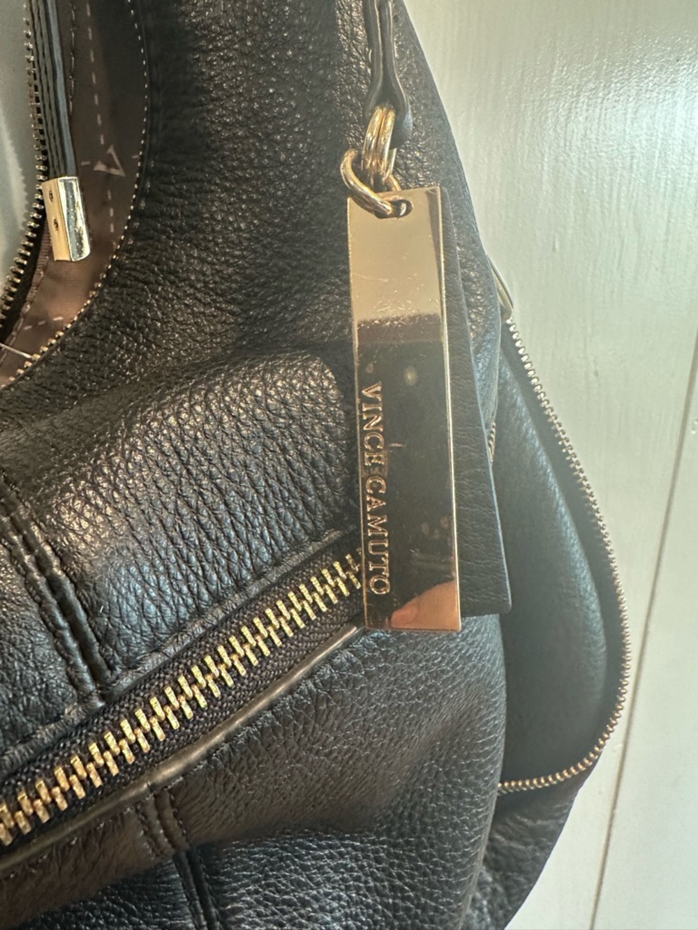 Vince Camuto Black Pebbled Leather Hobo with Gold Hardware - Picture 5 of 8